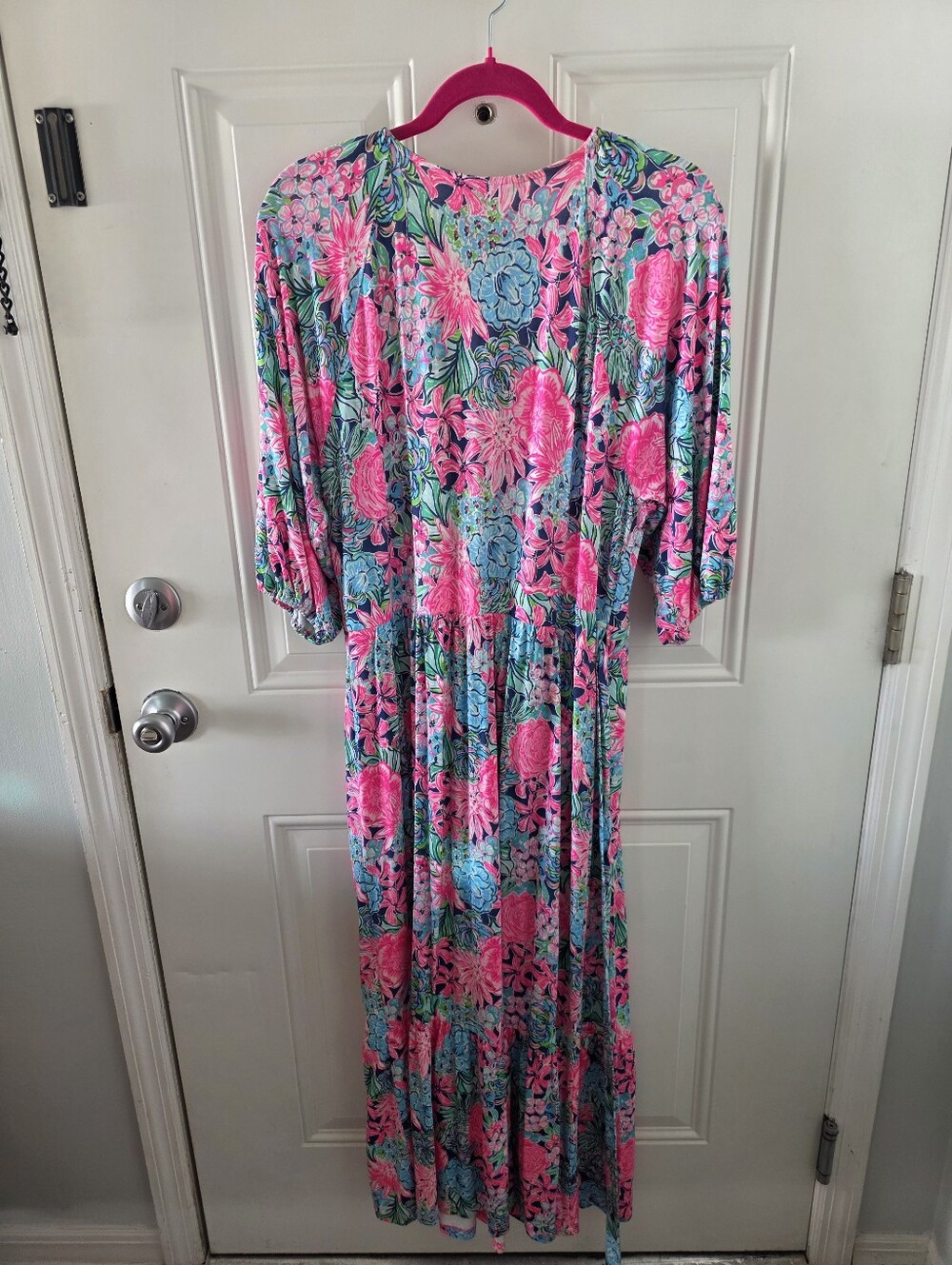 Lilly Pulitzer Pink & Teal Floral Wrap Maxi Dress - Picture 3 of 4